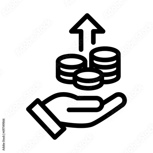 The hand is presenting the growth of the money exchange rate. Growth icon in line style