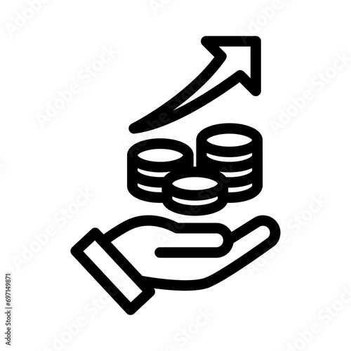 The hand is presenting the growth of the money exchange rate. Growth icon in line style