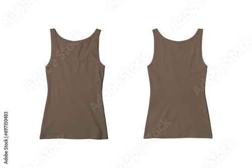 Woman Brown Ribbed Tank Top Shirt Front and Back View for Product Mockup