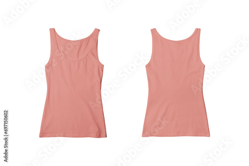 Woman Coral Ribbed Tank Top Shirt Front and Back View for Product Mockup © Kooh Studio