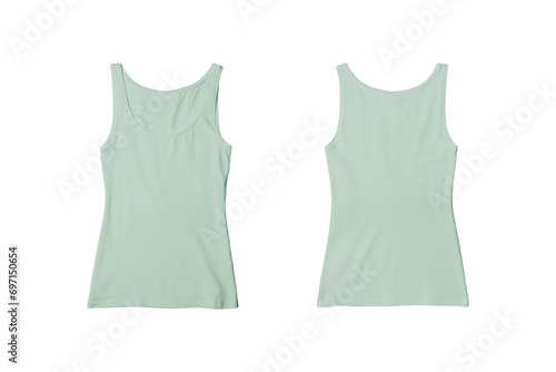 Woman Cucumber Ribbed Tank Top Shirt Front and Back View for Product Mockup © Kooh Studio