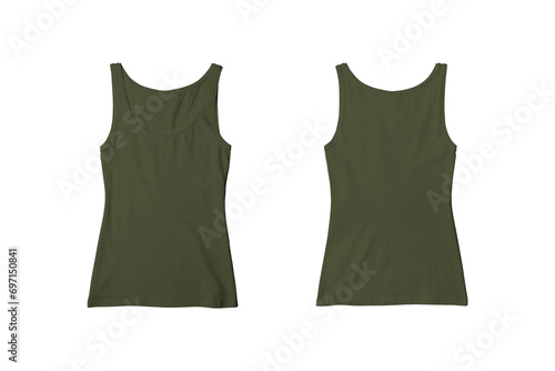 Woman Military Green Ribbed Tank Top Shirt Front and Back View for Product Mockup