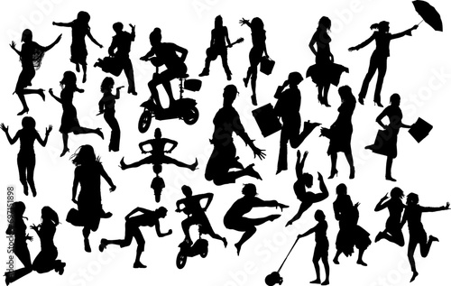Women in action silhouettes. Vector illustration