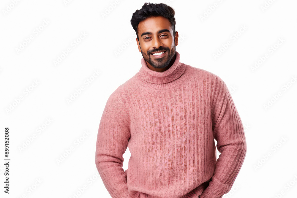 Young man in warm wear standing on white background Young man in warm wear standing on white background