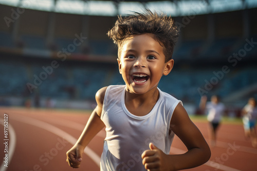 little boy running in school competition photo