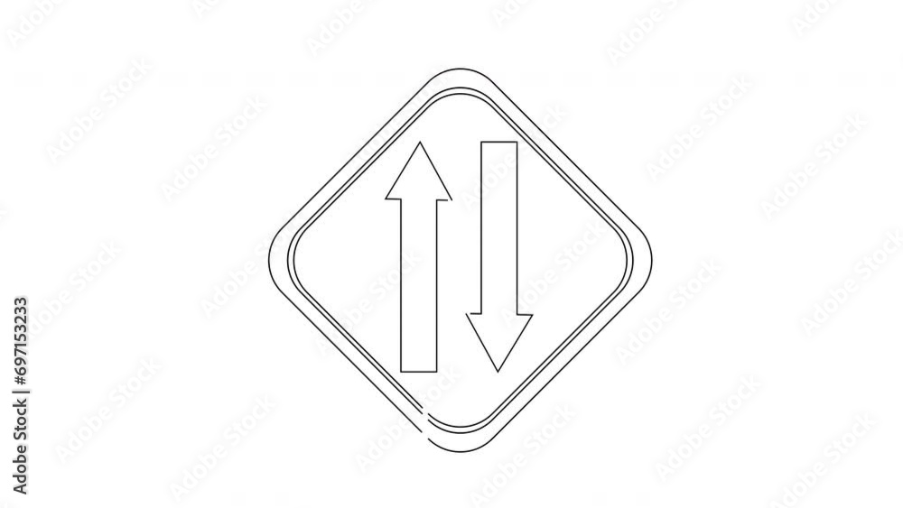 Animated sketch of a two-way traffic sign icon Animated sketch of a two-way traffic sign icon