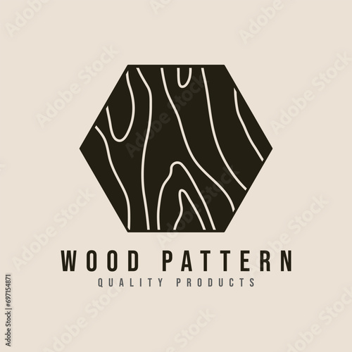 wood pattern vintage logo icon and symbol vector illustration minimalist design with hexagon style.