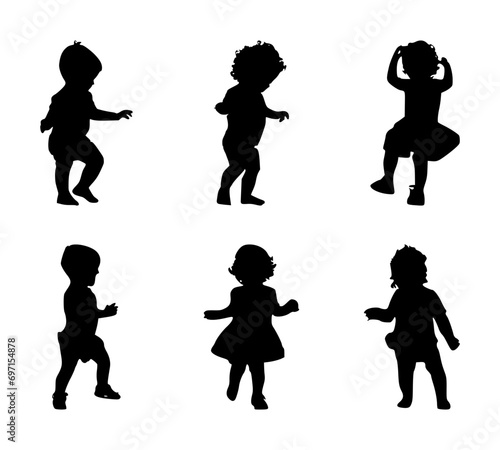 set of toddler silhouettes on isolated background