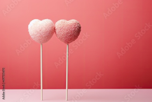 Sweet Valentine's Day Heart Lollipops on Pink Background. photo