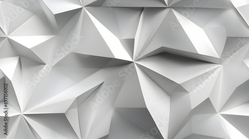 A monochromatic abstract design with sharp, triangular facets creating a 3D effect on a white background.