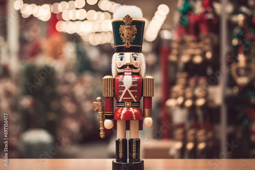 nutcracker with lights in the background