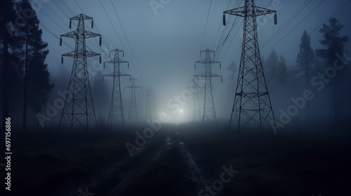 generative ai electricity pylons at night photo