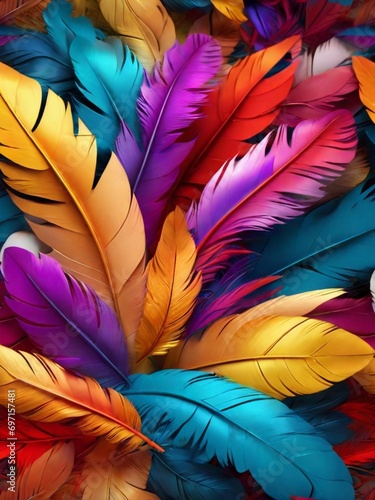 colorful feathers ,light background3d,full hdr ,real image photo
