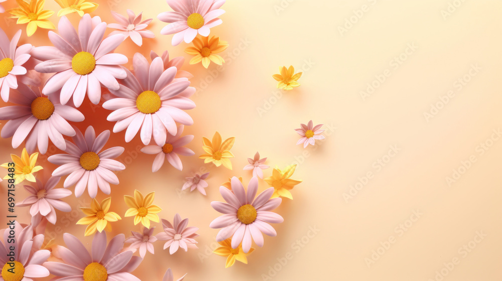 Naklejka premium Daisy flowers on a pastel background.