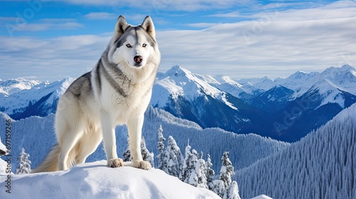A husky on a snowy mountain summit