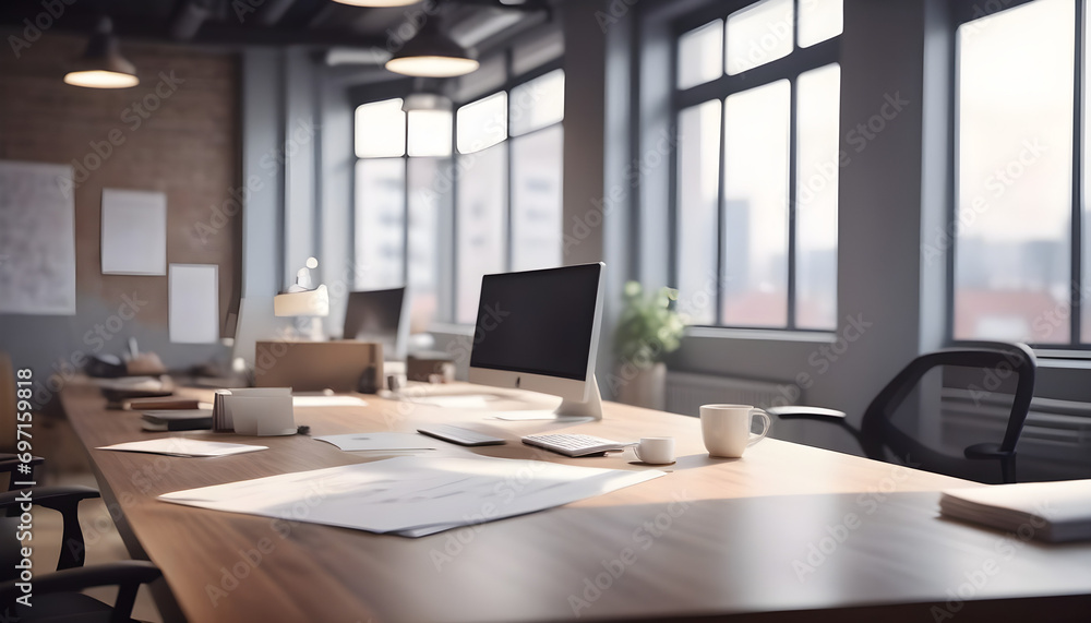 Modern office with empty desk and window 