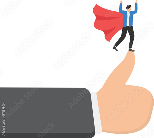 The best businesswoman of corporation, manager thumbs up. Concept business worker illustration. Vector cartoon character and abstract

