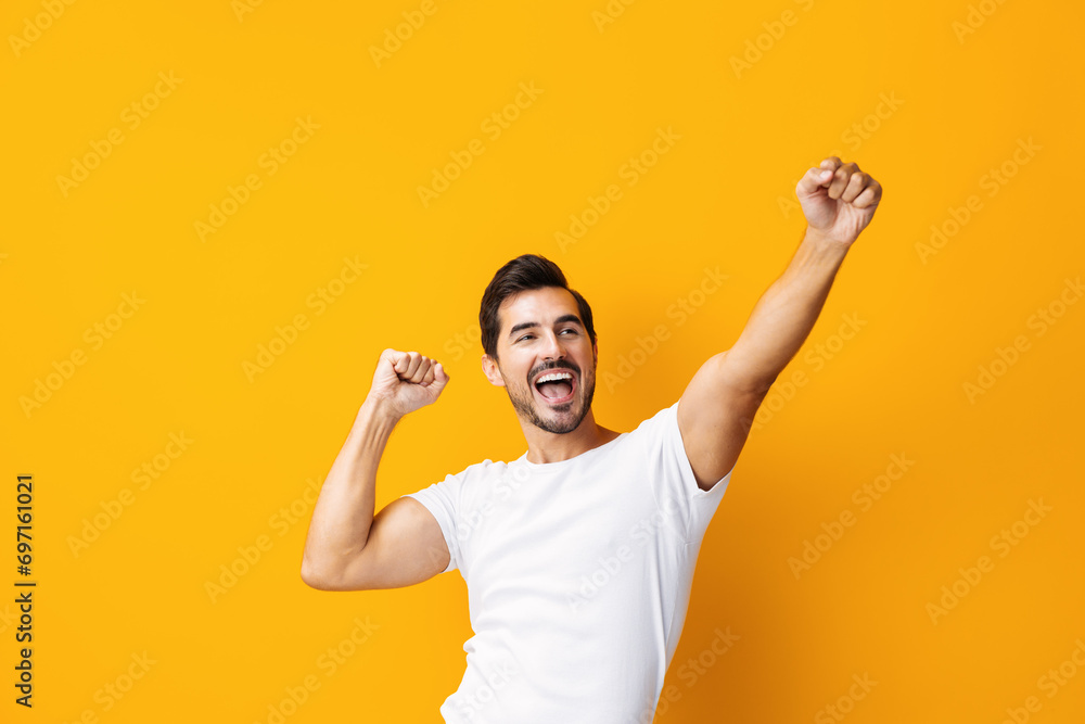 Fototapeta premium Man mockup t-shirt space studio clothing portrait template copy casual lifestyle white shirt background