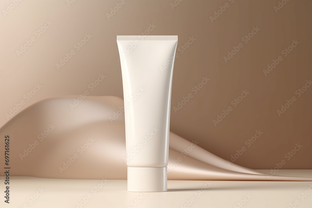 Beauty levitation concept with cream tube, jar and serum on blue background, top view, flat lay, vertical Beauty levitation concept with cream tube, jar and serum on blue background, top view, flat lay, vertical