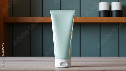 White facewash tube in bathroom room interior mock-up  beauty and care product packaging template