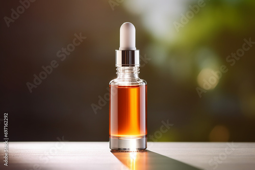 Wallpaper Mural Amber glass cosmetic dropper bottle with black lid on a natural blurred background . Skincare products , natural cosmetic. Beauty wellbeing product for face and body care Torontodigital.ca