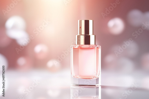 Amber glass cosmetic dropper bottle with lid on a natural blurred background . Skincare products , natural cosmetic. Beauty wellbeing product for face and body care