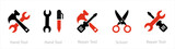 A set of 5 Mix icons as hand tool, repair tool, scissor