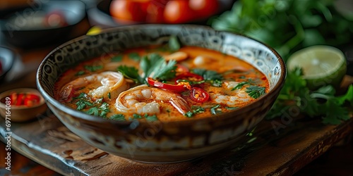 Tom Yum Kung Thai Soup - Flavorful Medley of Ingredients in Harmonious Blend