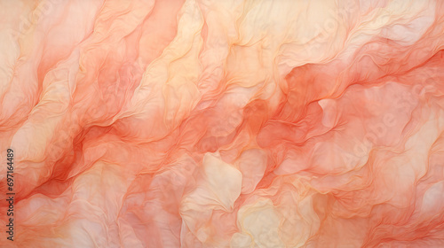 Interwoven fabric that forms a peach fuzz colored background. In the color of the year 2024. Flowing shapes in textile. photo