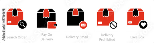 A set of 5 Business icon as search order, pay on delivery, delivery email