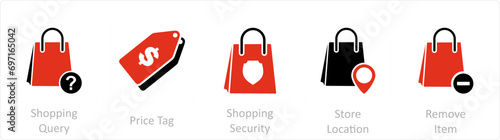 A set of 5 Business icon as shopping query, price tag, shopping security