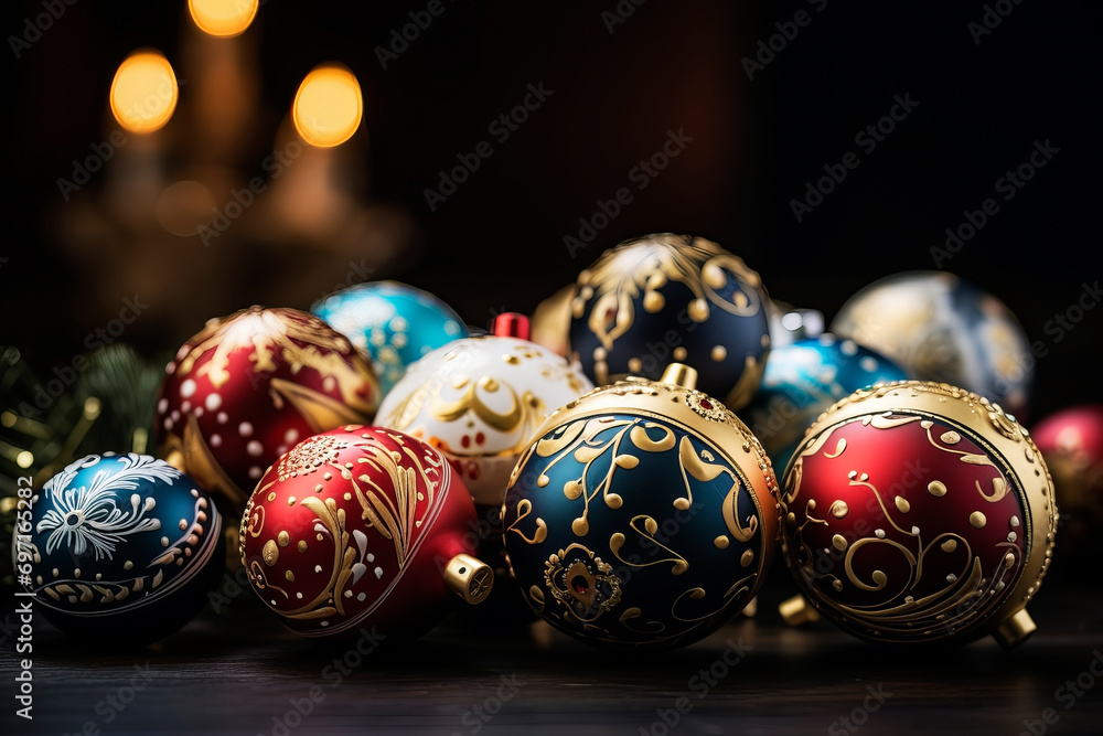 Beautiful Christmas balls. Generative AI Beautiful Christmas balls. Generative AI