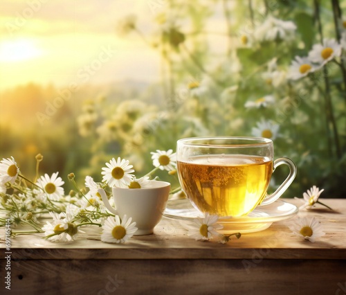 chamomile tea on nature backlghround