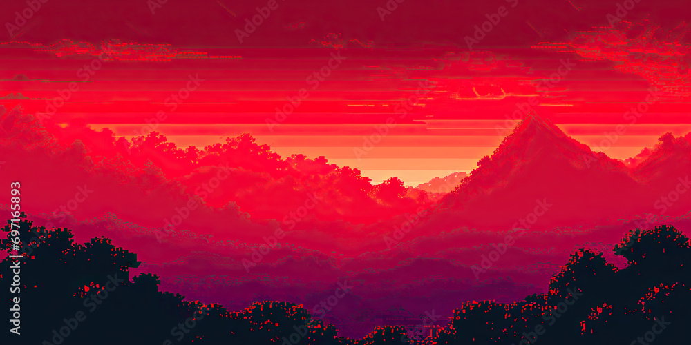 Red 8-bit background gradient, retro, vintage graphics, computer style, video game reds, generated ai