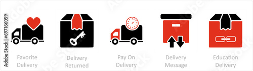 A set of 5 Business icons as favorite delivery, delivery returned, pay on delivery