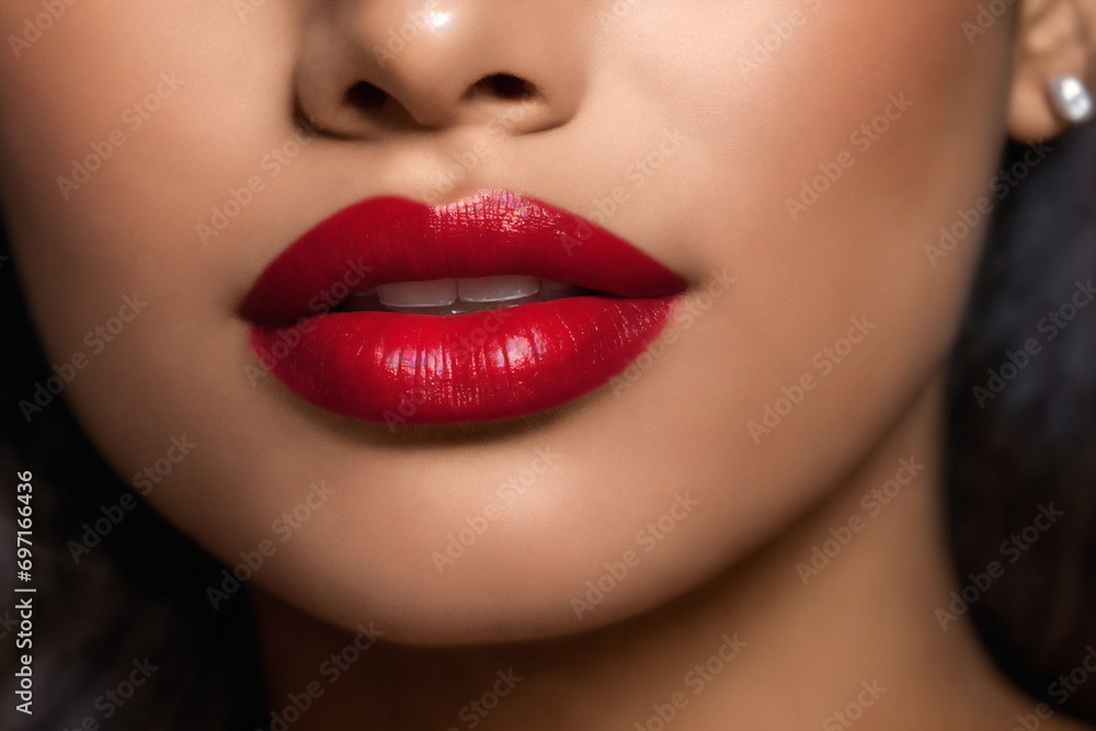 Close-up of beautiful lips with red lipstick Close-up of beautiful lips with red lipstick