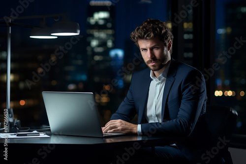a closeup of businessman using laptop