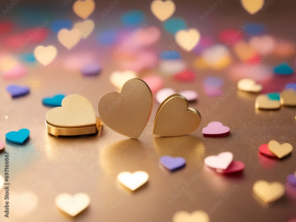 Obraz premium Pink heart and gold heart happy valentine's day