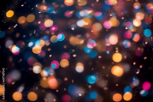 Multicolor bokeh, raining light, blurry lights, blurry background, rainbow confetti -generative ai