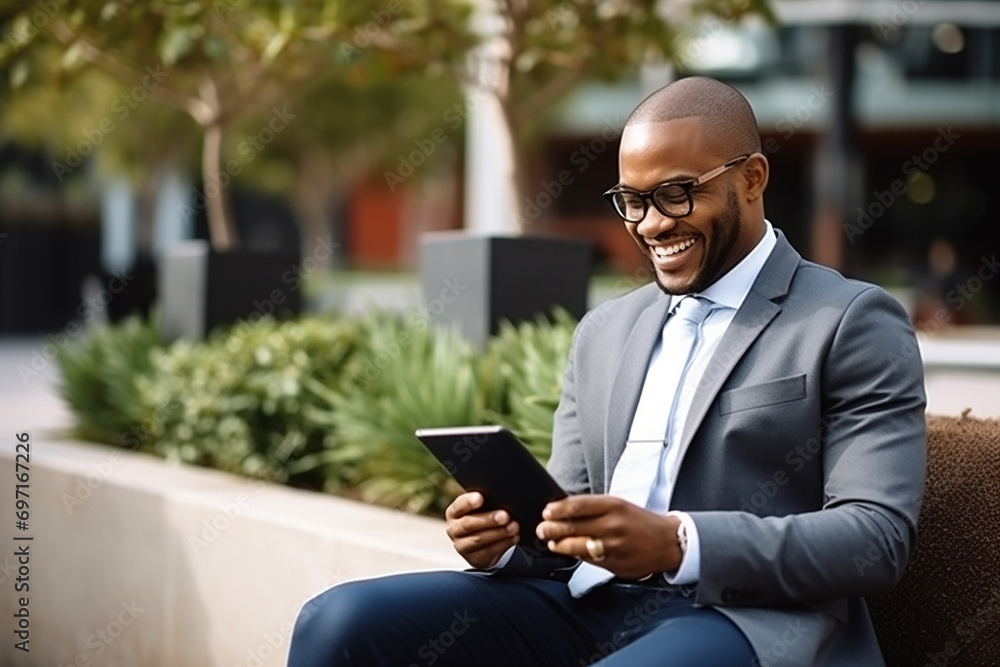 portrait of successful senior businessman outside office using tablet computer portrait of successful senior businessman outside office using tablet computer
