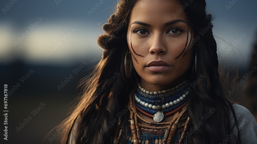 Portrait of Sioux woman - obrazy, fototapety, plakaty 