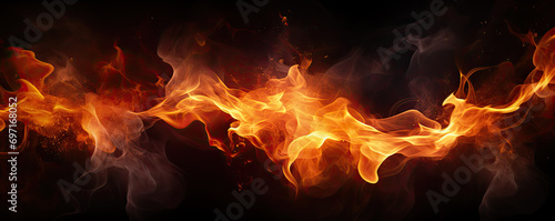 Fotografiet Fire flames on black wide background.