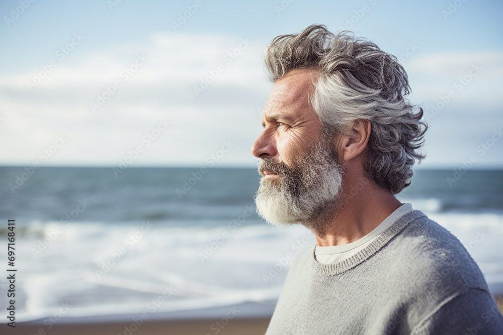 Fototapeta premium confident old man standing at beach