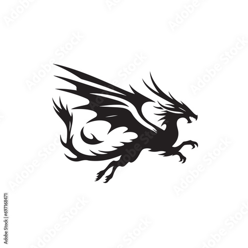Minimalistic Dragon Elegance - A Refined Silhouette Depicting the Essence and Beauty of Dragons in a Clean and Contemporary Manner Dragon Silhouette 