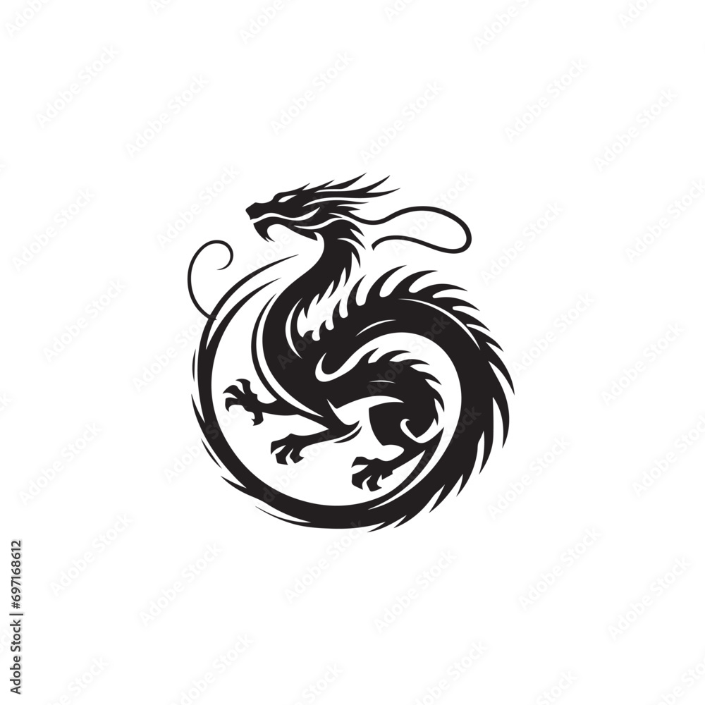 Dragon Minimalism Mastery - Elegant Silhouette Artistry Focused on the Essential Features and Symbolism of Mythical Dragons Dragon Silhouette
