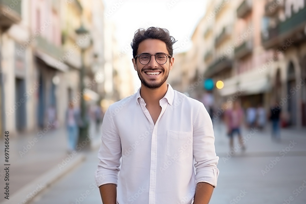 smiling Caucasian man at street smiling Caucasian man at street