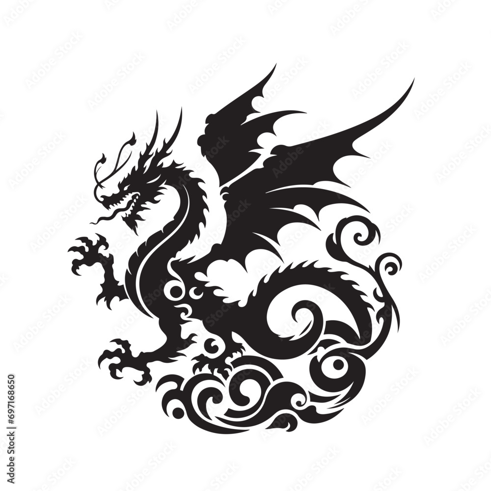 Dragon Minimalism Mastery - Elegant Silhouette Artistry Capturing the Intricacies and Symbolism of Dragons in a Contemporary Style
