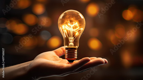 hand holding light bulb. idea concept with innovation and inspiration