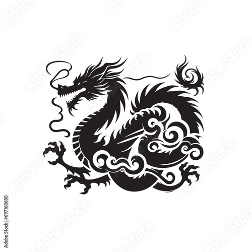 Dragon Essence Silhouette Mastery - Minimalistic Artwork Capturing the Distinctive Form and Allure of Dragons in a Clean and Contemporary Style Dragon Silhouette 