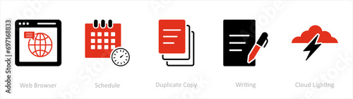A set of 5 Business icons as web browser, schedule, duplicate copy